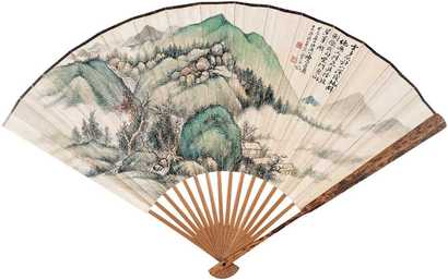 吕万 癸未（1943年）作 柴门峰翠 成扇